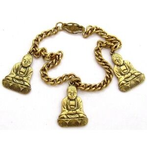 Vintage Buddha Gold Toned Charm Bracelet 7"